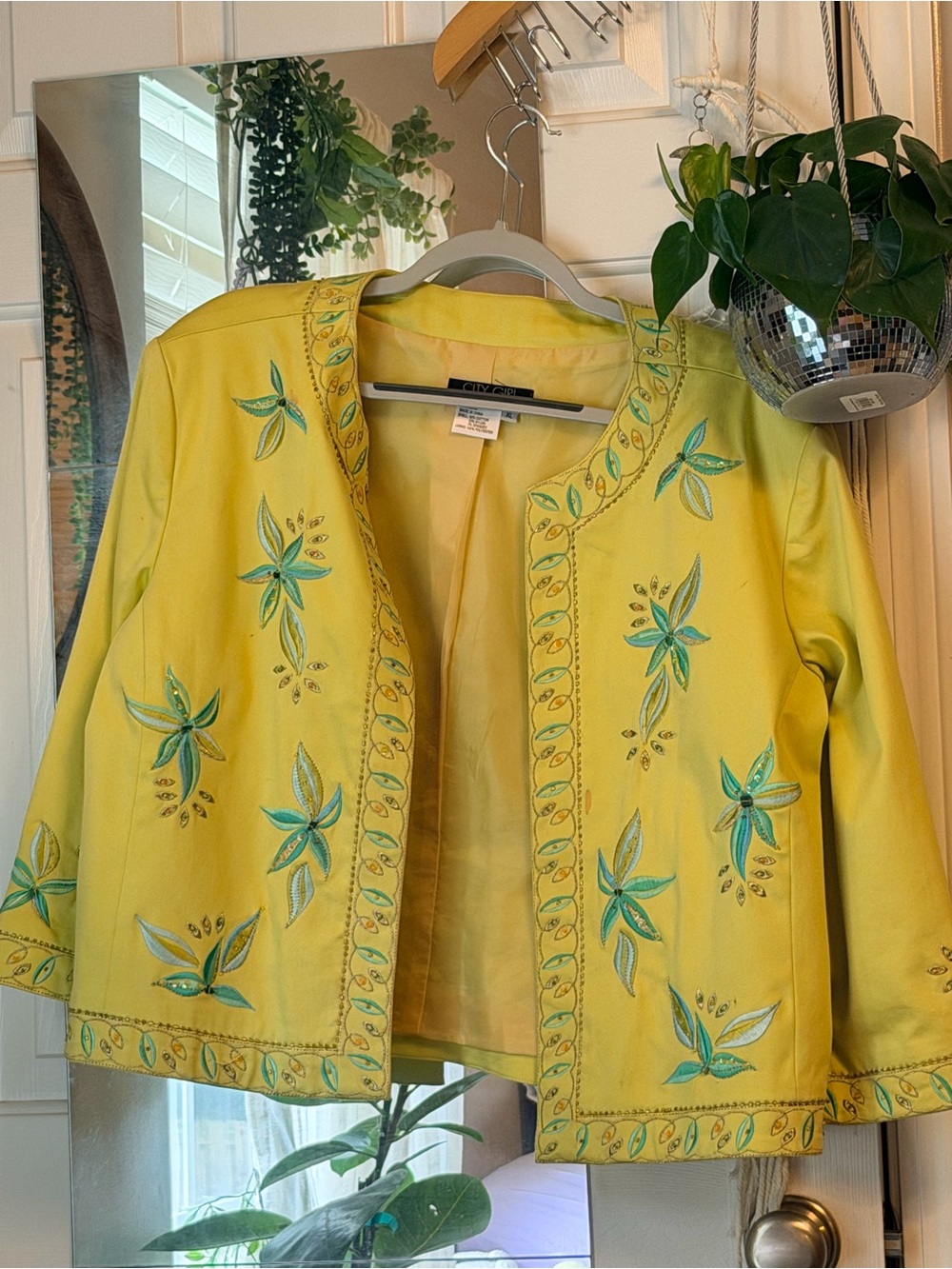 City Girl Nancy Bolen Embroidered Embellished Yellow Cotton blend Women's Jacket